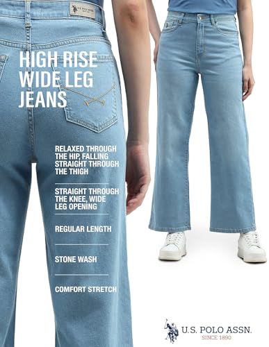 U.S. POLO ASSN. High Rise Wide Leg Jeans (UWAW24JEN268_Blue_32)
