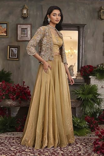 BIBA Women Gold Art Silk Regular Lehenga Set_38