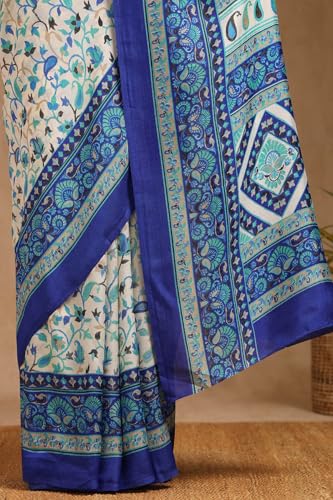 Soch Womens Blue Pashmina Paisley Print Saree