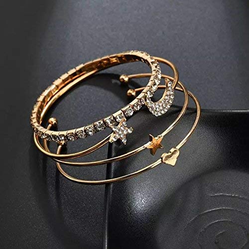 Fashion Frill Bracelet For Women Star Moon Design AD Studded Multi Layered Gold Plated Cuff Bangle Bracelet For Women Girls Stackable Bracelet Womens Jewellery