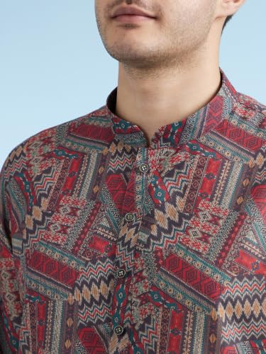 DIWAS BY MANYAVAR Men's Cotton Blend Abstract Prints Casual Kurta Pyjama Set (Orange,XL)