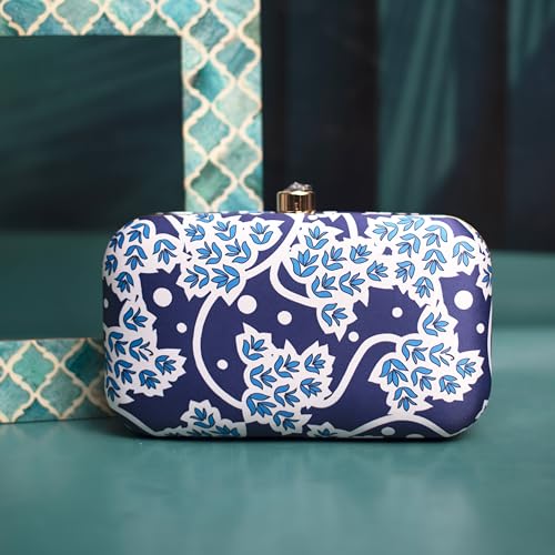 Artklim Blue And White Printed Clutch