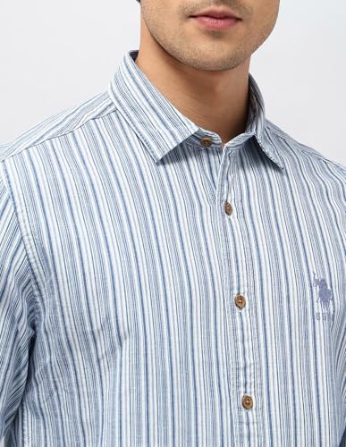 U.S. Polo Assn. Denim Co. Men's Striped Slim Fit Shirt (UDSHT2010_Indigo