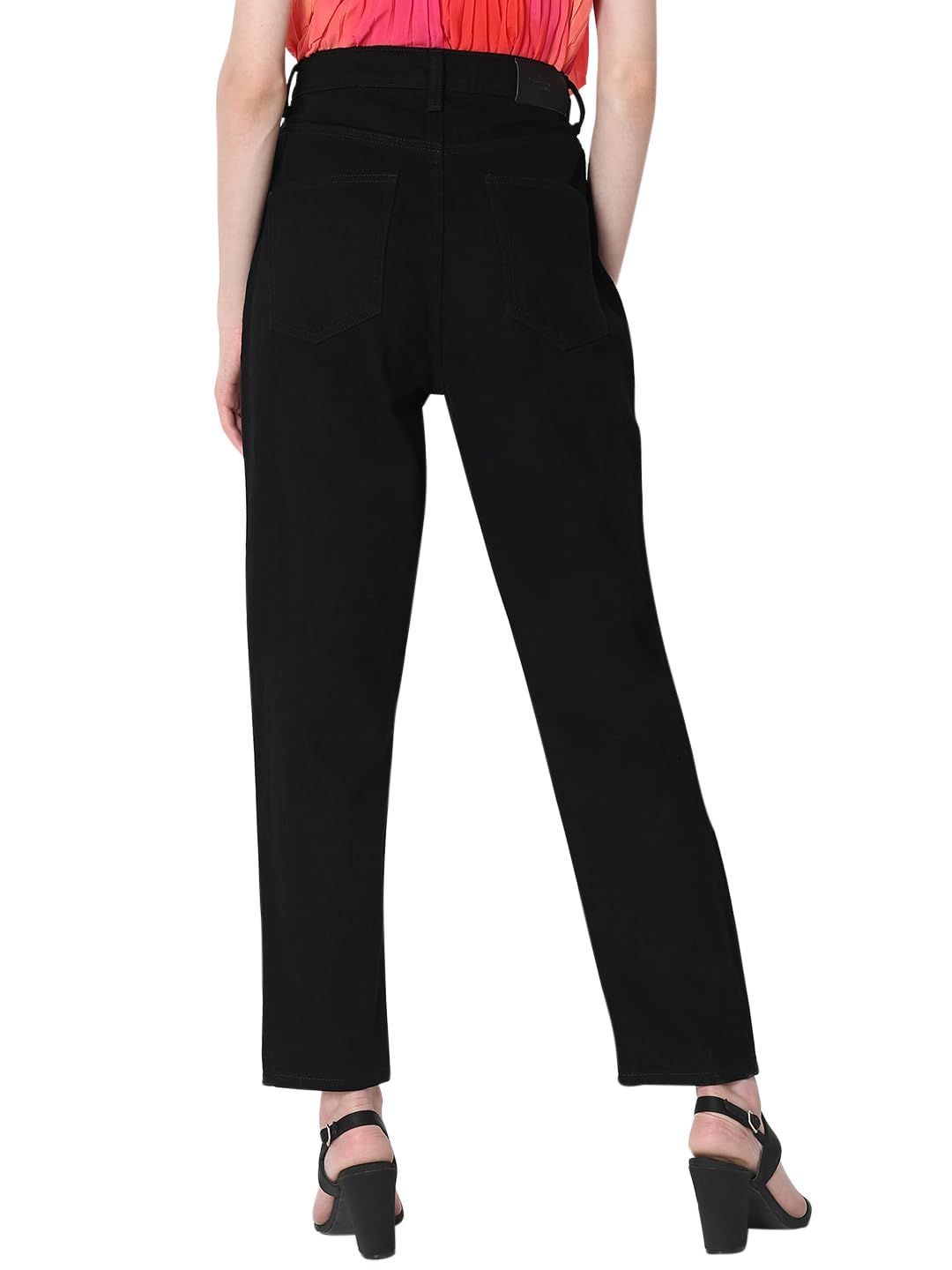 VERO MODA Women's Mom Fit High-Rise Black Jeans