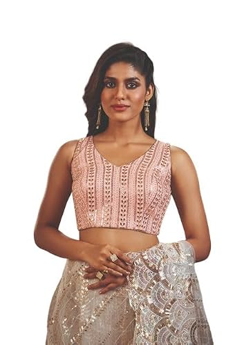 SALWAR STUDIO Peach Embroidered Readymade Blouse- Pack of 1.