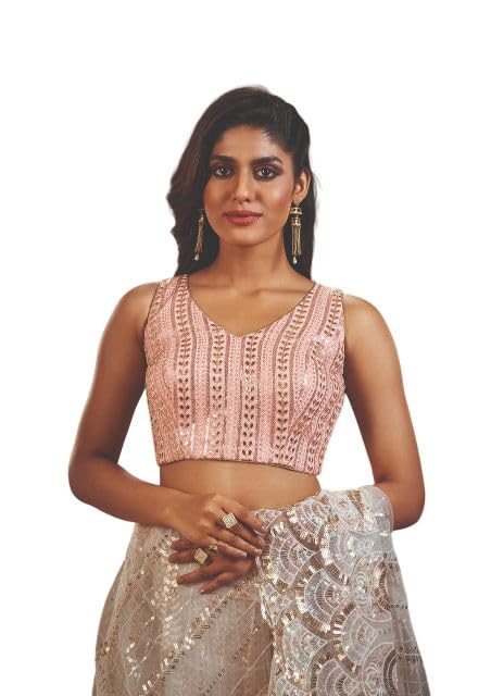 Salwar Studio Peach Embroidered Readymade Blouse- Pack of 1.