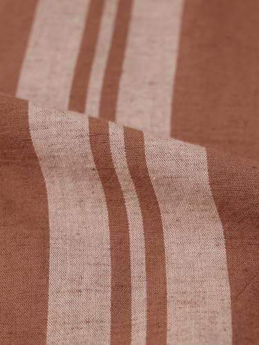 The Souled Store Cotton Linen Stripes: Redwood Men and Boys Long Sleeve Spread Collar Brown Striped Casual Daily Office Wear Lightweight Regular Fit Cotton Linen Shirt