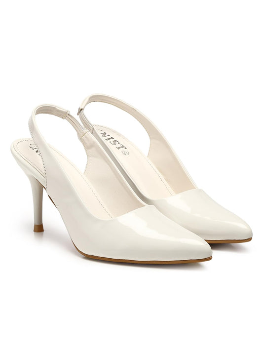 GNIST Pointed Pumps White Stiletto Heels,Size 38EU/5UK
