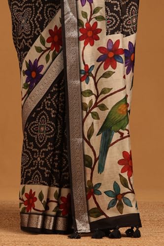 Soch Womens Black Poly Viscose Bandhani Saree
