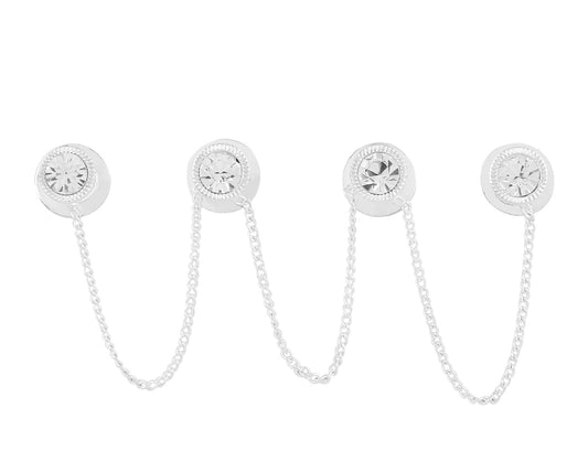 THANU'S CRAFT Stone Silver Plated Kurta Buttons Cufflinks Studs With Chain For Men and Women