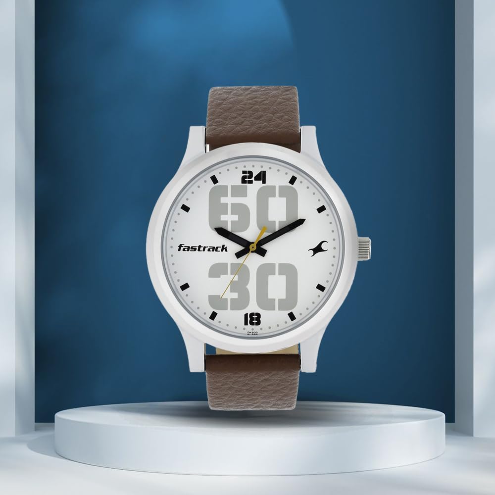 Fastrack Mens Analog White Dial Brown Band Leather Watch
