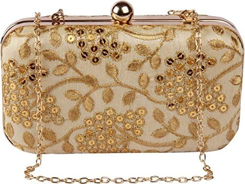 TOOBA Women's Handcrafted Beautiful Bling Box Clutch Bag Beige