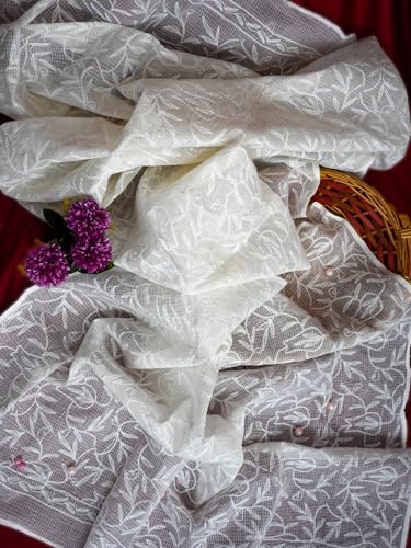 Ada Hand Embroidered Lucknowi Chikankari Ethnic Wear White Kota Doria Dupatta for Women A511222