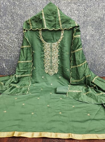 Leeli Peeri Designer Women's Silk Embroidery Work Unstitched Salwar Suit Dress Material