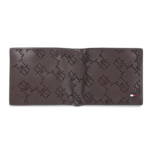 Tommy Hilfiger Men's Leather Wallet Strovolos | Laser-Detailed Brown Bi-Fold with Global Coin Pocket | Stylish Purse for Gents