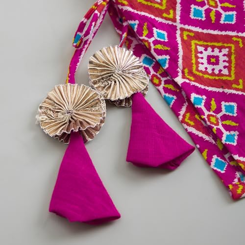 Hopscotch Hoscotch Girls Geometric Pink Short Sleeves 3 Piece Ornate Geometric Cotton Sharara Set For Ages (4-5 Years)