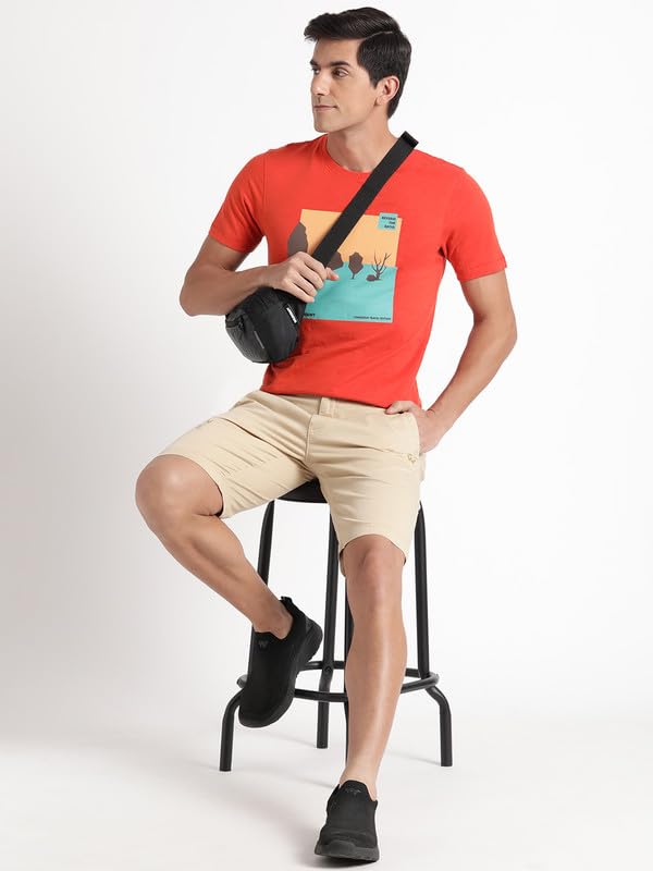 Wildcraft Stylish Men Cotton Forest Crewneck T-Shirt | Half Sleeve Regular Fit T-Shirt for Mens (Orange, XL)