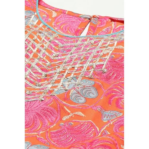 BIBA Girl Cotton Printed Relaxed Kid(Kw4783_Orange_5), Straight Kurta Garara Suit Set