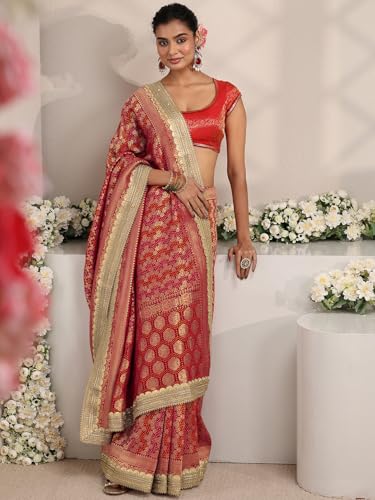 Libas Art bandhani floral woven Satin Saree For Women With Unstitched Blouse Piece | Traditional Saree For Festive & Wedding