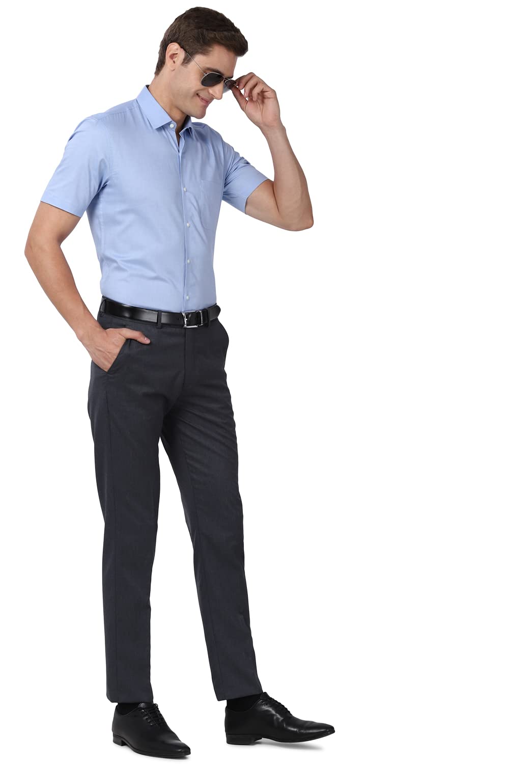 Peter England Men Mid Rise Slim Casual Pants (PETFOSLBE44684_Navy_36)