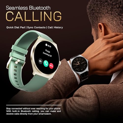 Fire-Boltt Phoenix Nova Smartwatch 1.43” Slim Super AMOLED Display, 466x466 Pixel Always-On Display, Bluetooth Calling, Health Tracker for Men & Women Mist Jade
