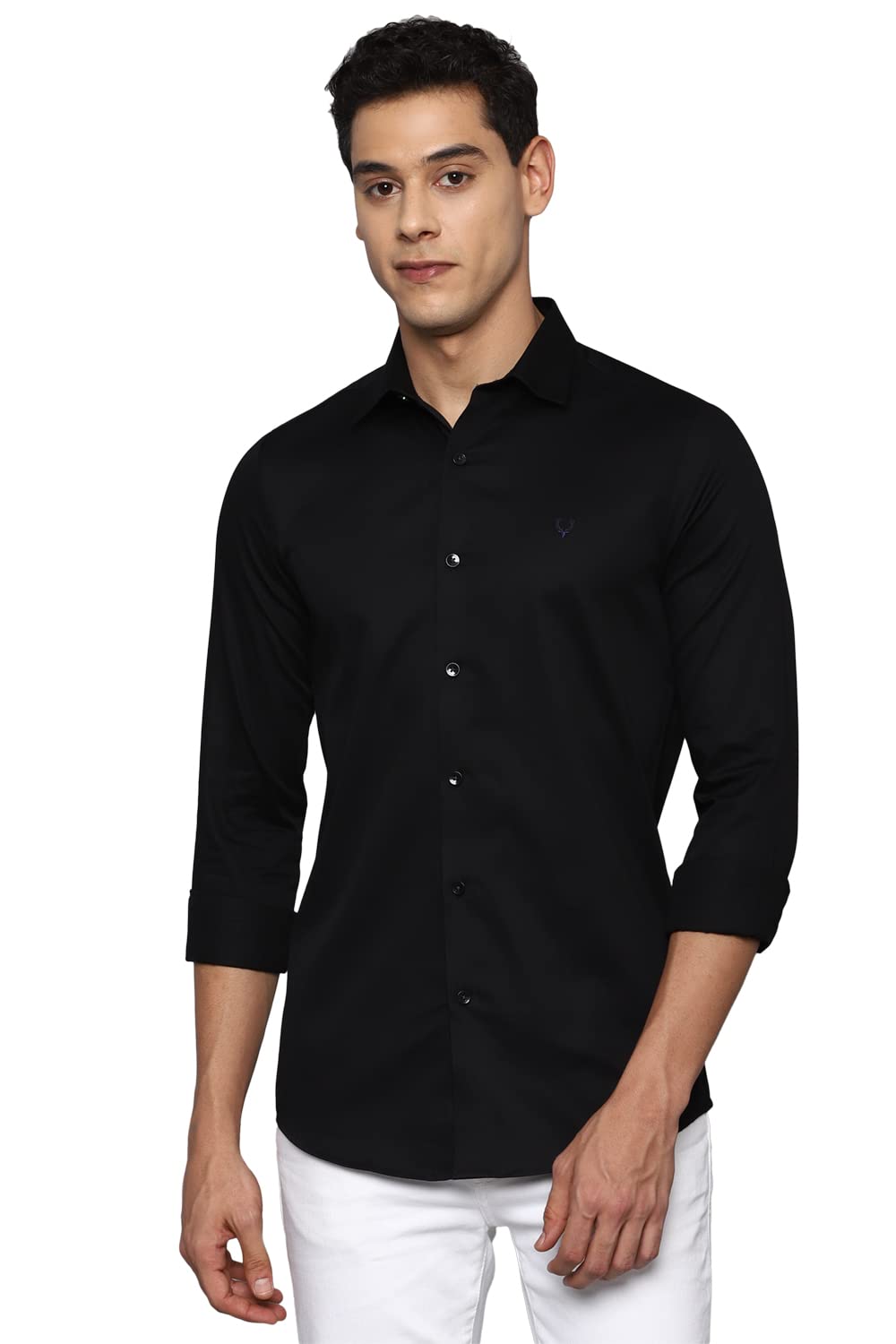 Allen Solly Men's Solid Fitted Shirt (ASSFQMOP023959_Black 40)