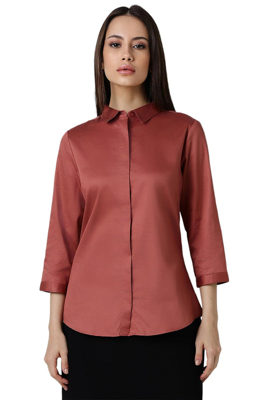 Van Heusen Women's Cotton Regular Fit Shirt (Vws4Crgfo12560_Peach S)
