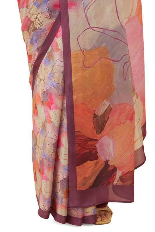 Soch Womens Wine Floral Print Crepe Saree