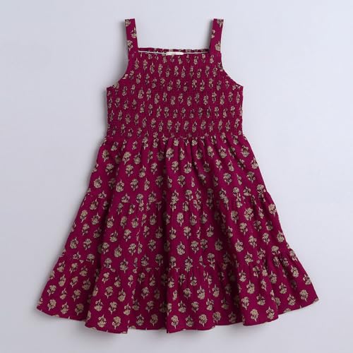 Hopscotch Girls Sleeveless Magenta Floral Print Casual Dresses for Ages (2-3 Years)