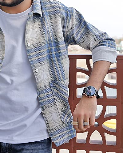 Sylvi Timegrapher Chronograph Watch for Men | Blue Dial Rose Gold Leather Strap Analog Wrist Watch, Working Sub-Dials, Date Display, Japanese Quartz, 3 ATM Water Resistant | 556 Blue RG