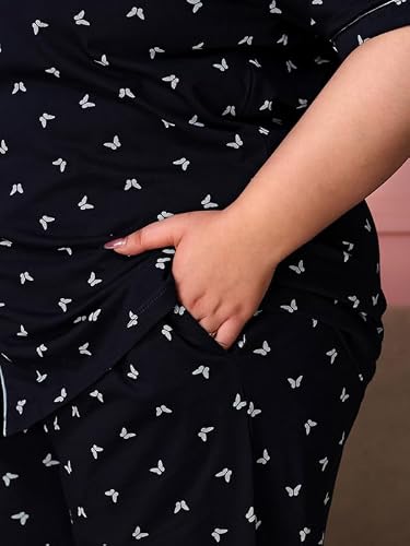 TITTLI Women Pure Cotton Printed Nightsuit | Shirt and Pyjama Set | Short Sleeve Sleepwear | Comfortable Nightwear with Pockets | Travel Nightsuit For Womens