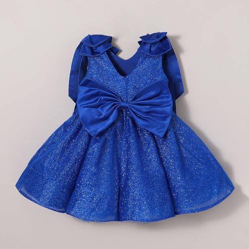 Hopscotch Girls Navy Sleeveless Oversized Bow Sparkle Party Dress for Age (5-6 Years)