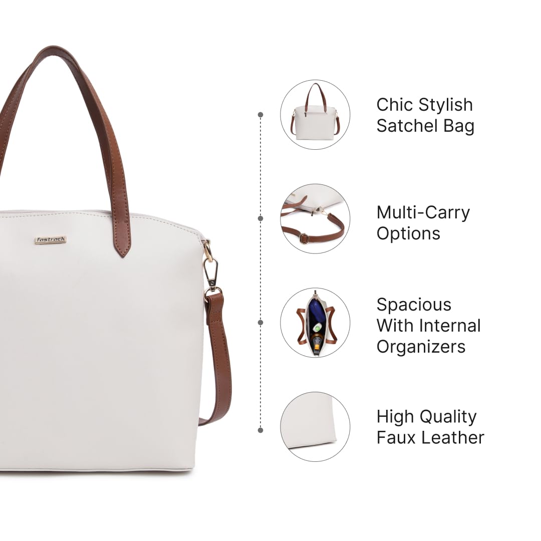 Fastrack Modern Satchel Bag for Women | Chic, Stylish Bag for Girls, Ladies, Women | Spacious Bag with Internal Organisers Made of Faux Leather (White)