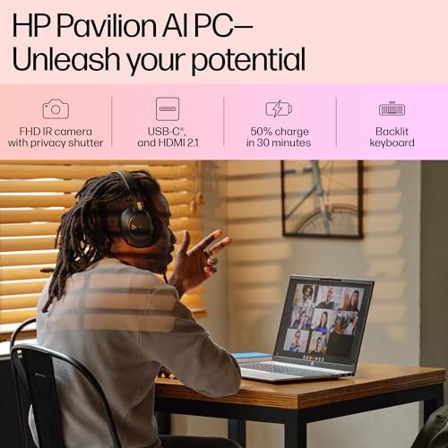 HP Pavilion 16 AI PC, AMD Ryzen 5 8540U, 16-inch, WUXGA, 16GB LPDDR5, 512GB SSD, AMD Radeon Graphics, 1080p FHD IR Camera/w Privacy Shutter, Backlit KB (Win 11, Silver, 1.79 kg), ag0019AU