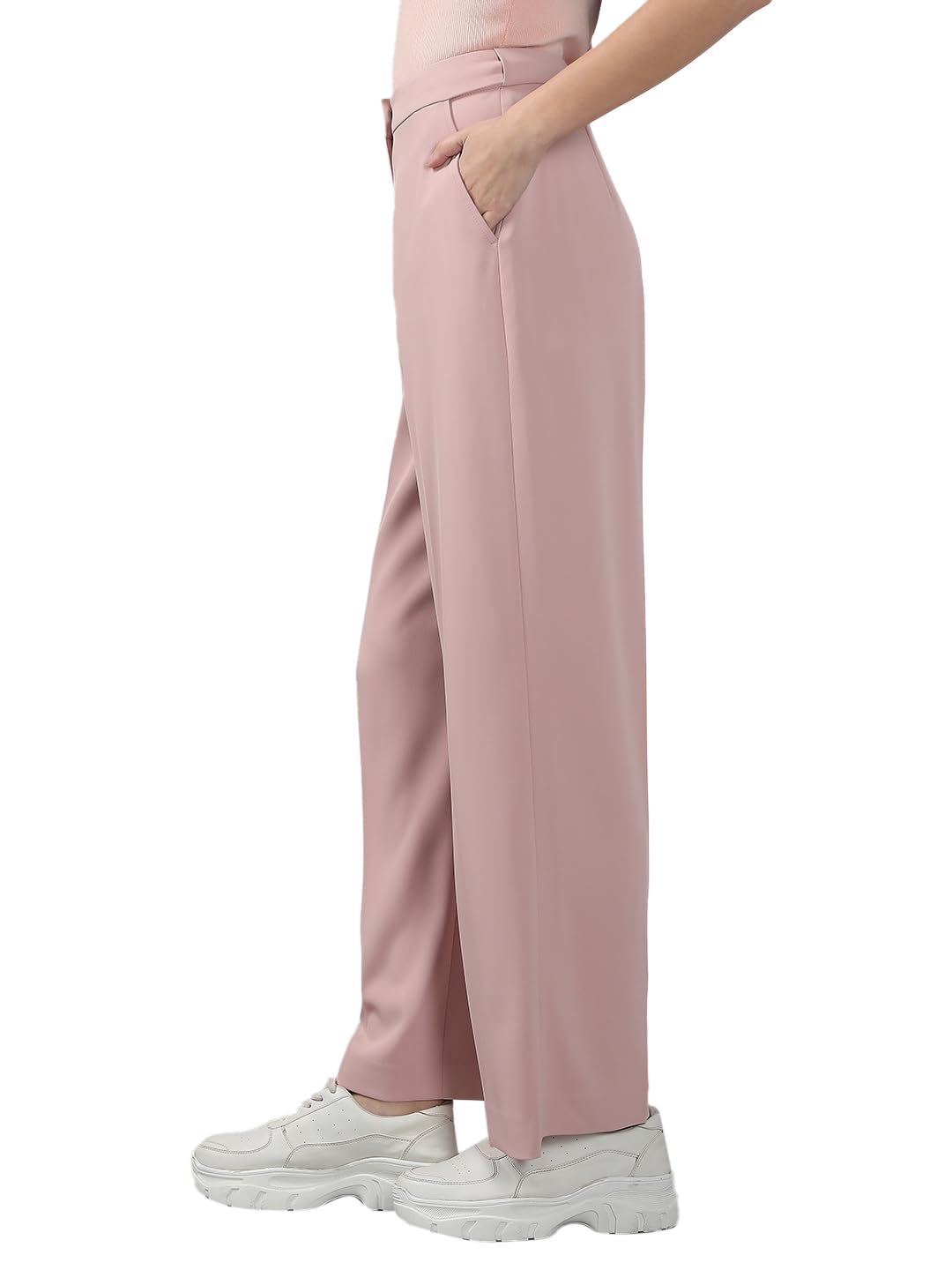 VERO MODA Women's Straight Fit High Rise Pink Pants