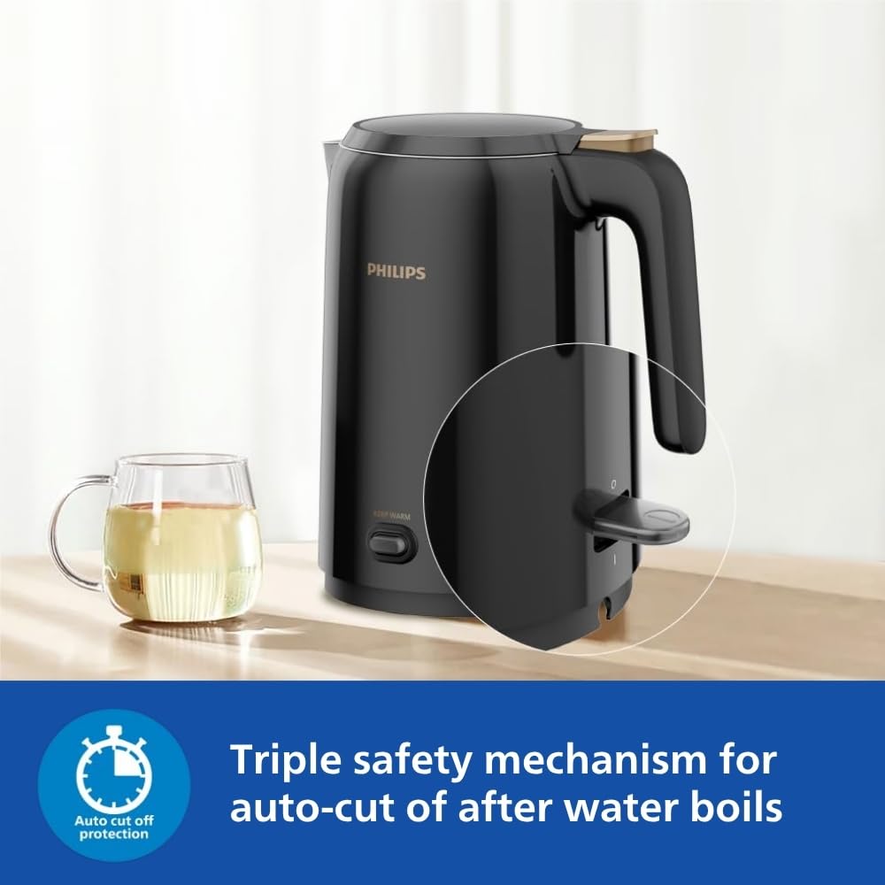 Philips Double walled electric kettle with Keep Warm function, 1.5L, 1300W, Auto shut off, 2yrs Warranty (HD9378/80)