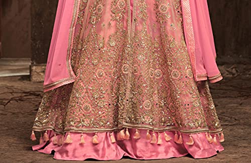RUDRAPRAYAG Women's Net and Santoon Anarkali Floor Length Gown (5407; Gajjari; Free Size) Pink