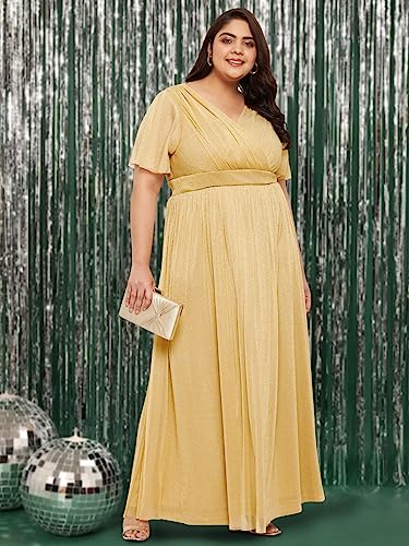 wild U Women Plus Size Stretchable Stylish Western Cocktail Gown Dress (Beige, Size : 4XL)
