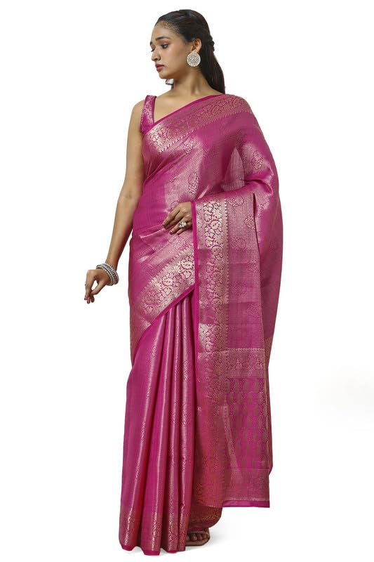 Soch Womens Magenta Tussar Zari Woven Saree