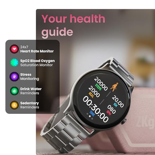 GOBOULT Dire Smartwatch: 1.38'' 2.5D Curved HD Display, BT Calling, 500 Nits Brightness, IP67, 250+ Watchfaces, 120+ Sports Modes, AI Voice Assistant, SpO2 Monitoring (Silver)