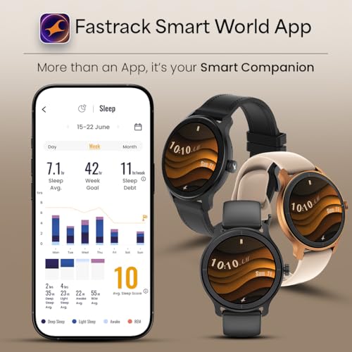 Fastrack Sleek 1.32" AMOLED 42mm Round Display Smart Watch with Silicone Strap, QR Hub, BT Calling, SPO2, Hotkey, Functional Crown, IP68 Water Resistant Upto, 5 Days Battery Life - Onyx Black