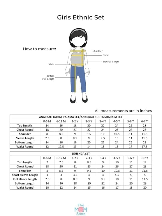 The Mom Store Girls Kurta Lehenga Set Ethnic Wear | Printed | Stylish Kids/baby Kurta for Festivals & Occasions | Cotton | Multicolor Muskaan | 7-8Y