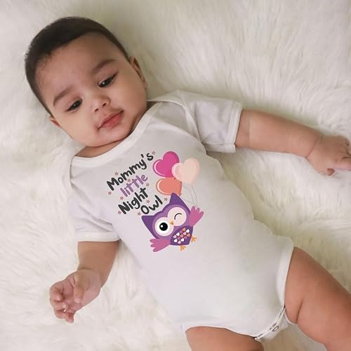 KNITROOT Mom Family Special Onesies, Unisex Baby Kids 100% Cotton Envelope Neck Half Sleeve White Romper, Bodysuit, Sleepsuit, Mommy's Little Night Owl, 6-9 Months, Infant Cloths for Boys & Girls