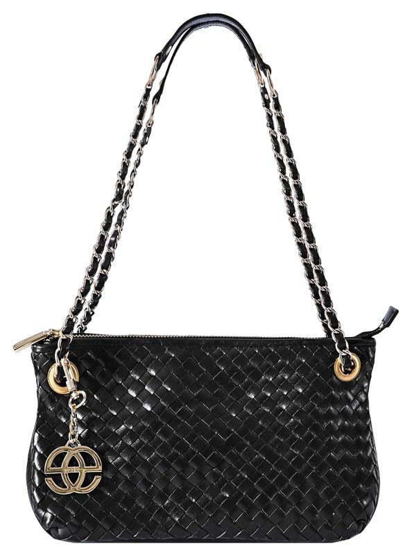 eske Fritzi Genuine Leather Shoulder Bag (Black Hand-Stitched)