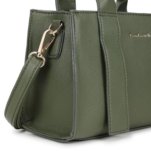 Fastrack Chic Olive Satchel Bag | Faux Leather Handbag with Zip Closure | Spacious Compartment with Organizer Pockets | Dual Carry Satchel with Top Handles & Detachable Adjustable Strap