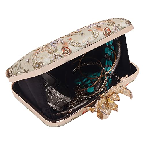 SWISNI Gold gorgeous handmade printed embroidery designer clutch II Women's Traditional Designer Clutch For Women & Girls II PRINTED EMBROIDERED CLUTCHES