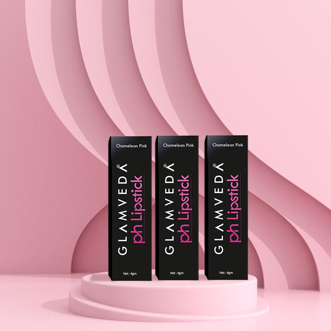 Glamveda Ph Lipstick (Pack of 3) | Color Changing Black Lipstick With Glossy Pink Payoff | Long Lasting Nourishment, SPF 10, Enriched With Vitamin E & Jojoba Oil| Vegan & Paraben Free | 4 gm