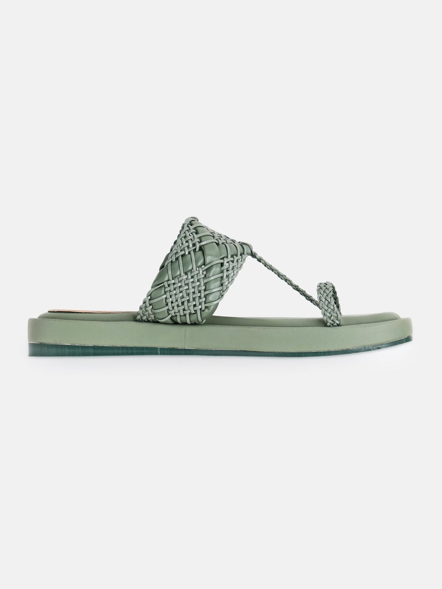 KENNETH COLE Women's One Toe Flat Sandal | Synthetic | Woven Strap, Cushioned Footbed | Green, UK8