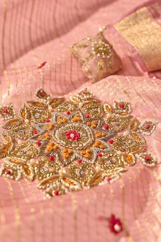 Taneira Pink Viscose Tissue Embroidered SareeWith Unstitched Blouse(SAPP05AD9655-Pink)