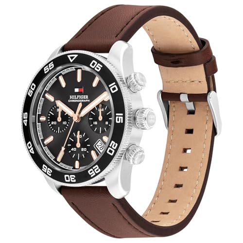 Tommy Hilfiger Th85 Quartz Analog with Grey Dial Brown Leather Strap Watch for Men - TH1792213